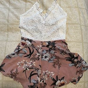 Lace and floral romper